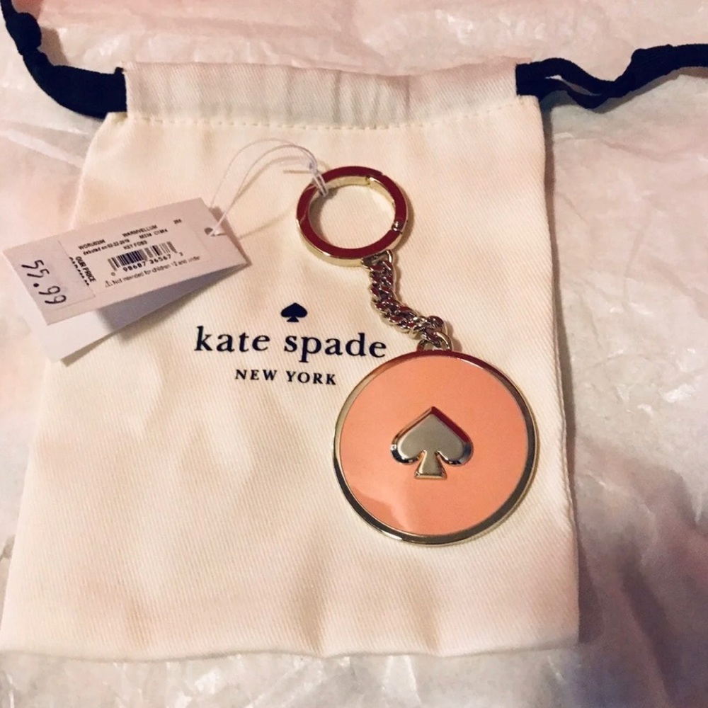 Kate Spade PINK Two Sided Enamel Logo Keychain NWT